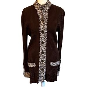 Belldini Ribbed Brown Women's Cardigan Sweater with Textured Accents. Size L.
